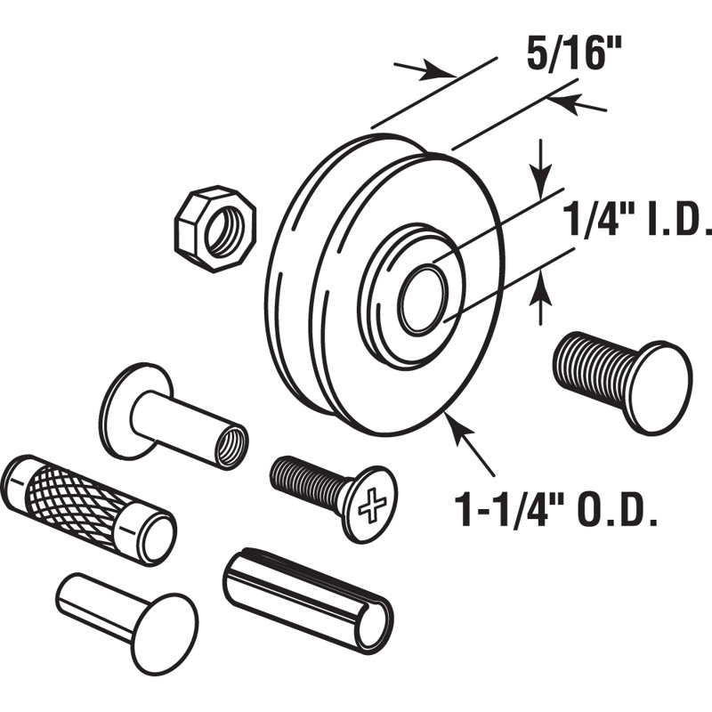 Ensemble de rouleaux de porte coulissante en acier, rouleau concave de 1-1 / 4 po, plastique blanc (paquet de 2), Jaune