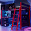  Lit mezzanine pleine grandeur avec bureau, tablettes murales et éclairage RVB, centre Esports, rouge-631116891