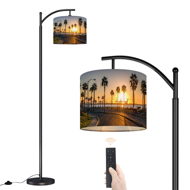 Lampe sur pied Arc avec abat-jour réglable Coastal Road Sunset Long Beach California Lampe sur pied 3 températures de couleur à intensité variable pour lampe