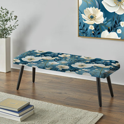 Banc rembourré floral blanc et bleu Meadow Serenity I