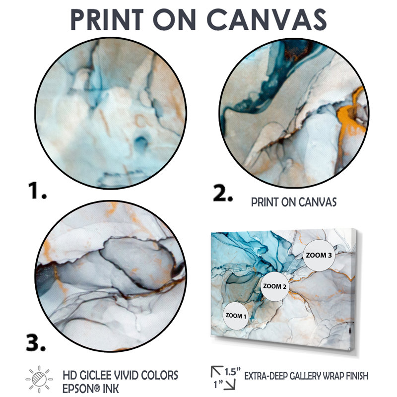 Luxry Blue and Grey Marble Art Ripples - impression sur toile, H 28 po x l 60 po, Toile tendue, Sans cadre