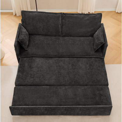 Canapé-lit 59,5 pouces, canapé-lit en tissu chenille, rangement latéral et chaise de chargement USB / C-TYPE pour salon, chambre à coucher, appartement