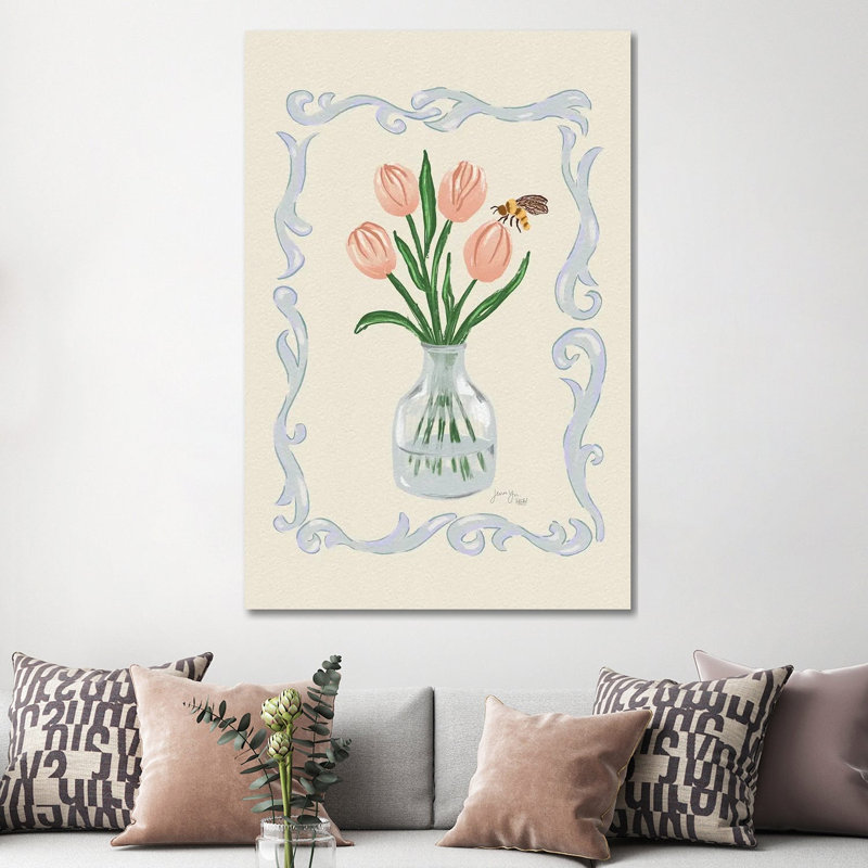 Tulip And The Bee 1 Piece Wall Art on Canvas, 152.4 cm H x 101.6 cm W x 3.175 cm D, Does Not Apply