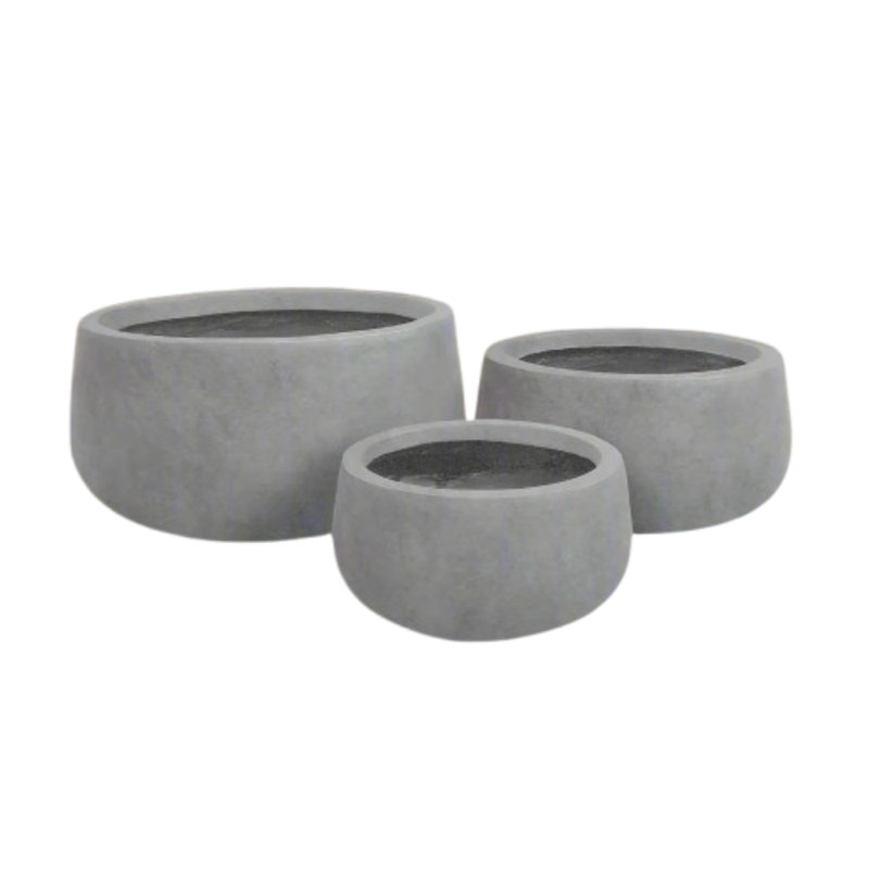 Ensemble de trois pots à fleurs en fibre d'argile gris