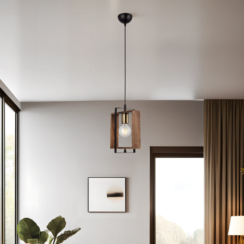 Elegant Metal Chandelier with Wooden Cap, Adjustable Height 19.7 to 32.3 inches | 1 x E27 Socket, Max 40W (Bulb Not Included) | Antiquation & Black Finish, Ideal for Dining Room & Living Spaces, IP20 Rated