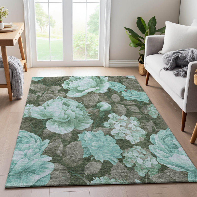 Premium Machine Washable Harjo AMF1561 Floral Rug, Rectangle 10' x 14'