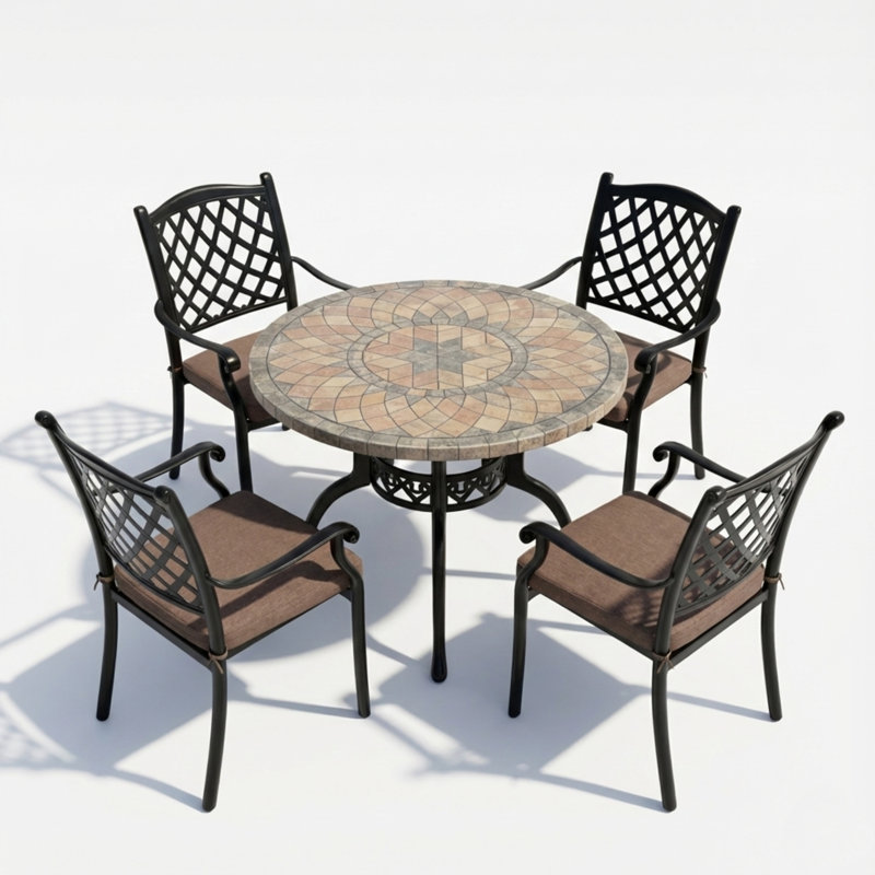 4 - Person Patio Dining Set with ROUND Table , Cushions Included, 94" H x 64 "W  x 59" D