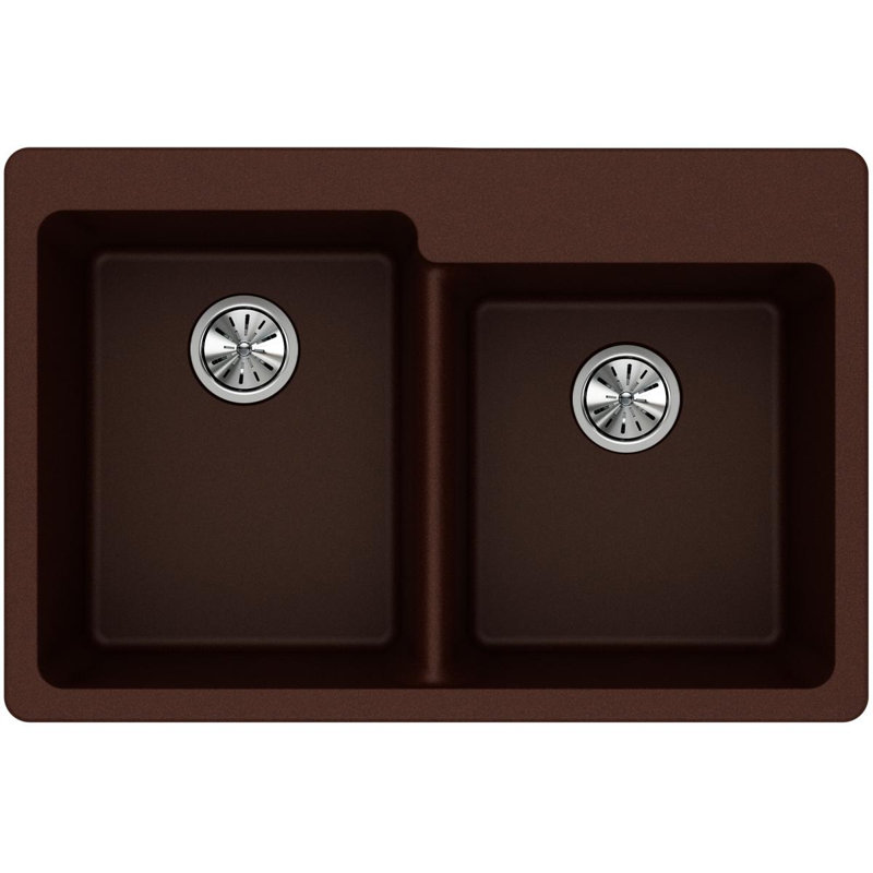 Quartz Classic 33" x 22" x 9-1/2" Double Basin Drop-In Kitchen Sink, Pecan