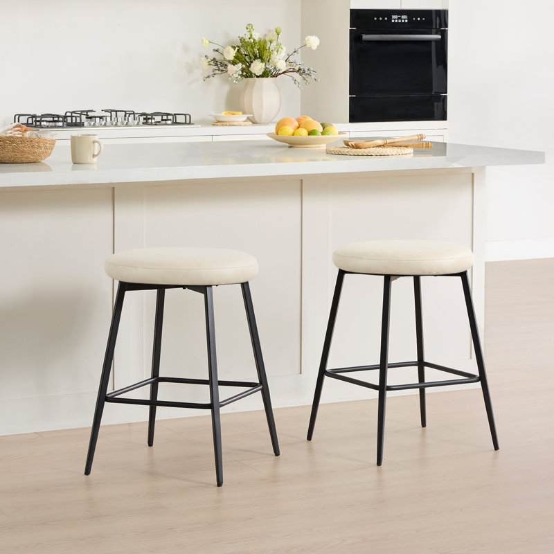 Swivel Upholstered Counter Stool with Metal Frame, Beige