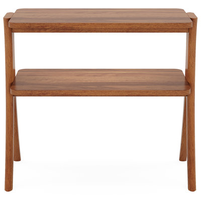 25.2” Narrow Walnut Side Table – 2-Tier Small Farmhouse End Table With Solid Wood Legs, Slim Accent Table For Living Room, Bedroom Or Entryway, Space-Saving Furniture With Storage Shelf