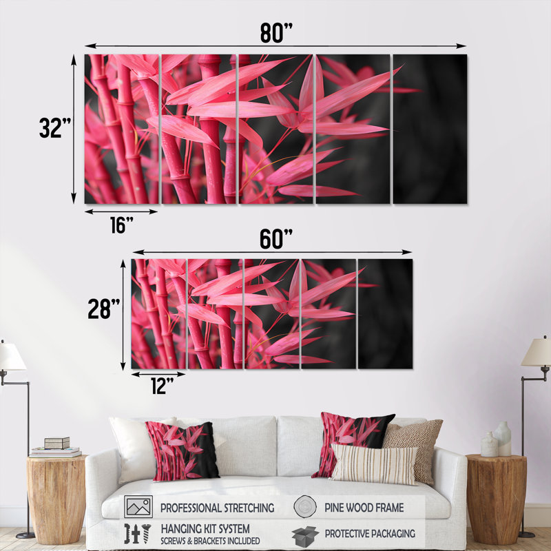 Ensemble de décoration murale en bambou rose et noir Garden II, H 28 po x l 60 po