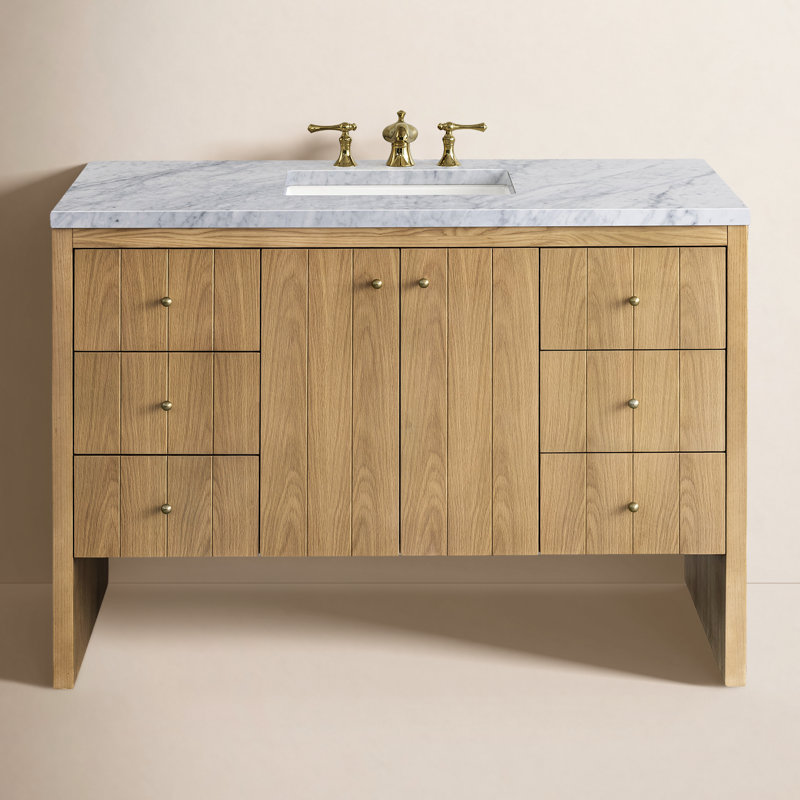 Hudson 48'' Single Bathroom Vanity with Top, Carrara White, 8" Widespread, Light Natural Oak