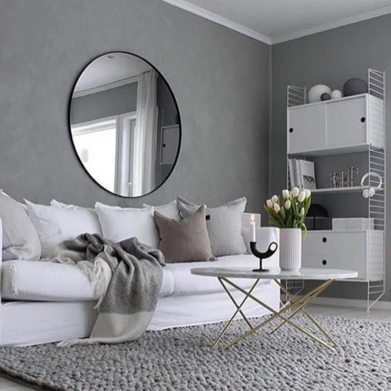 Bali Round Metal Modern Wall Mirror, Black, 60" x 60"