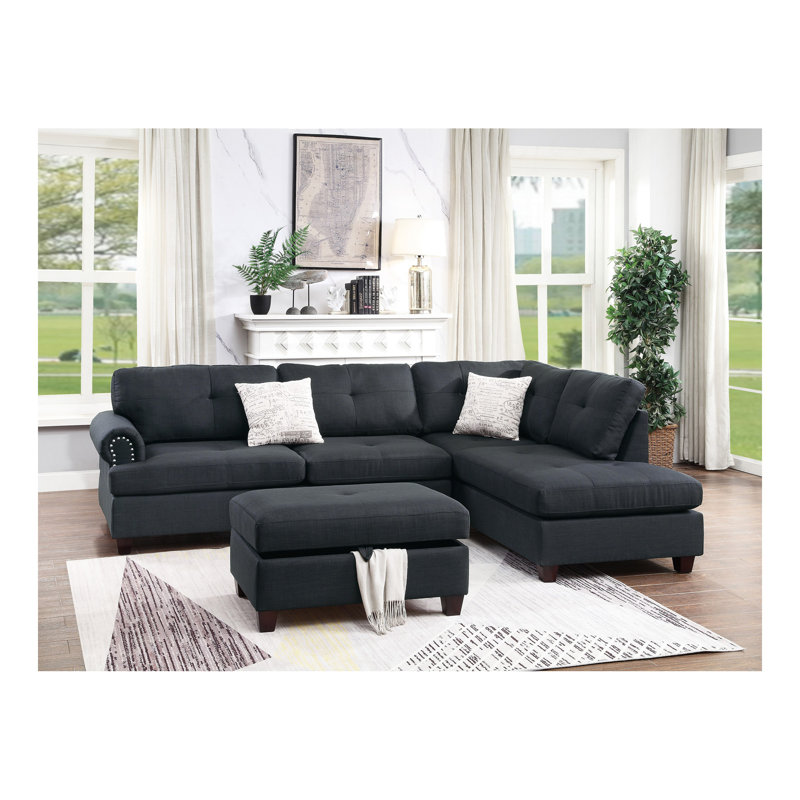 Coussin réversible 3 pièces Contemporary, Polyfibre noir