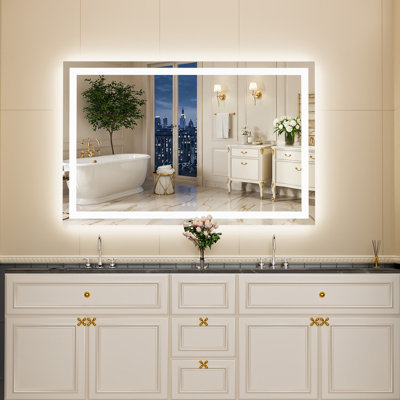 UL Certified Bright Front & Back LED Bathroom/Vanity Mirror - Dimmable Anti-Fog Tempered Glass with 3-Colour Adjustment