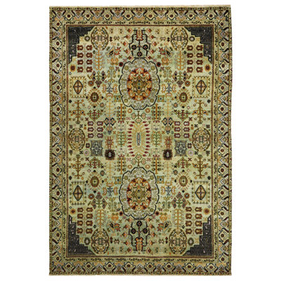 Yellow Alchemy Traditional Silk Wool Blend Rug - 5'9" x 8'9"