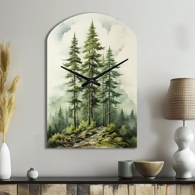 Green Pine Tree Eternal Guardians II - Pine Arch Metal Clock, Green Asymmetrical Metal Clock Print