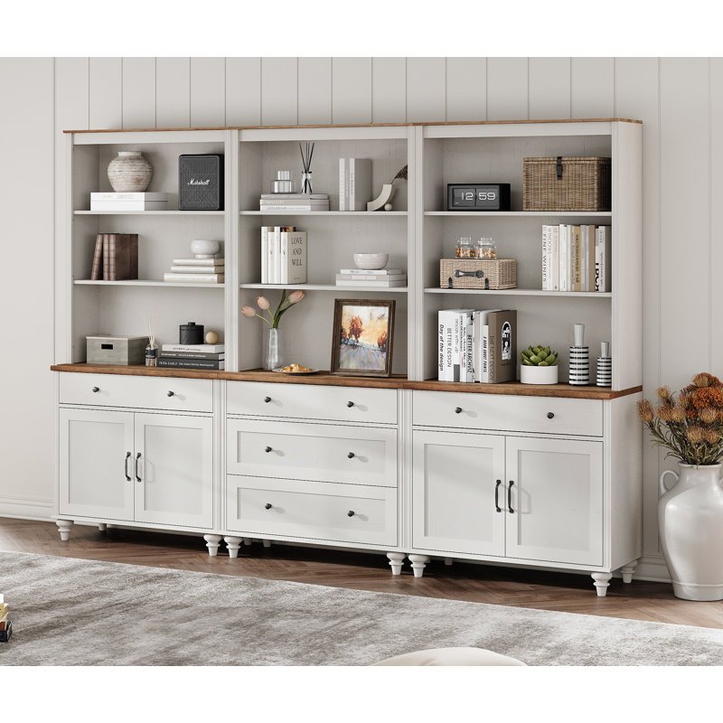 Corretta Bookcase With 5 Drawers And 2 Cabinets, Tall Book Case With 3-Tier Open Book Shelfs, Large Wood Bookcases Farmhouse Bookshelves For Living Room Bedroom Home Office Kitchen, 72''