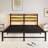 Queen Size  Metal Bed Frame With Wooden Headboard, RGB Lights,Charger, Storage Shelf, Noise-Free, No Box Spring Needed,Rustic Brown-399471448-399471451