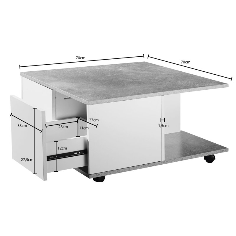 Varuna Block Coffee Table with Storage, Grey
