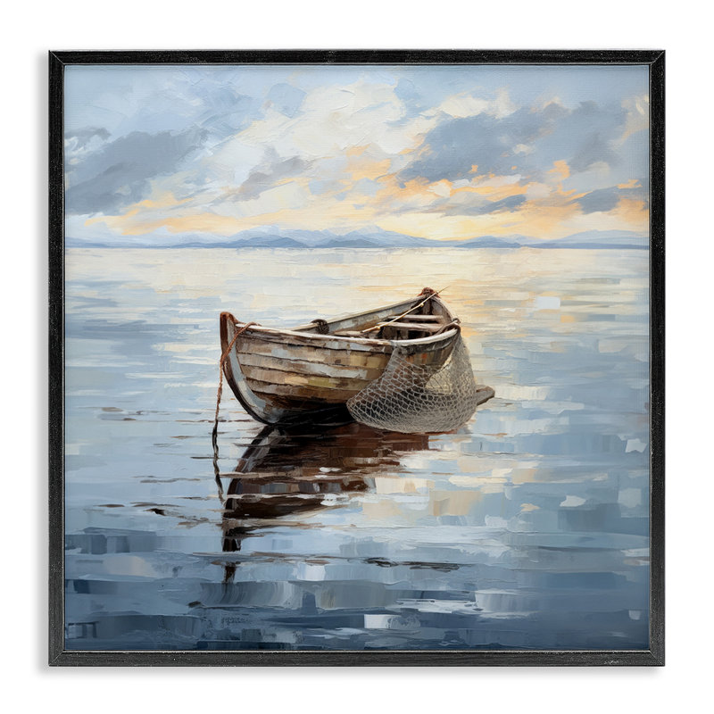 Peinture d'un bateau de pêche par Ray Powers, H 12 po x l 12 po x P 1,5 po, Giclée encadrée noir minuit
