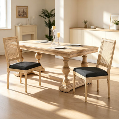 Chaises de salle à manger haut de gamme Amando, chaises rembourrées en lin avec dossier carré en rotin de polyéthylène, techniques de tréfilage et de sculpture Amando