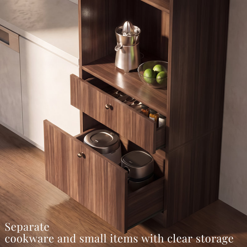 Armoire de rangement pour micro-ondes 2 pièces, Brun