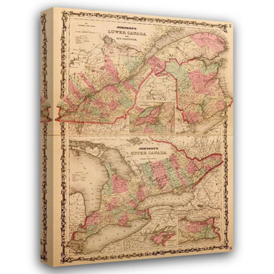 Breakwater Bay Vintage Maps Gallery Wrapped Canvas Art Titled: Lower Canada and New Brunswick 1862