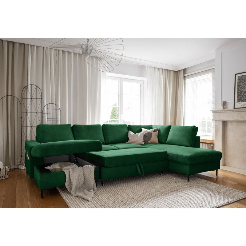 Lofty Lilly 8 seater Corner Sofa Bed, Emerald Green, Right Hand Facing