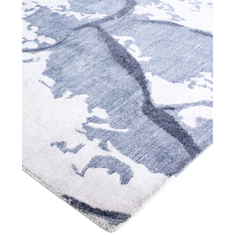 Tapis moderne noué à la main de conception unique ivoire 9 pi 0 po x 12 pi 3 po Modern