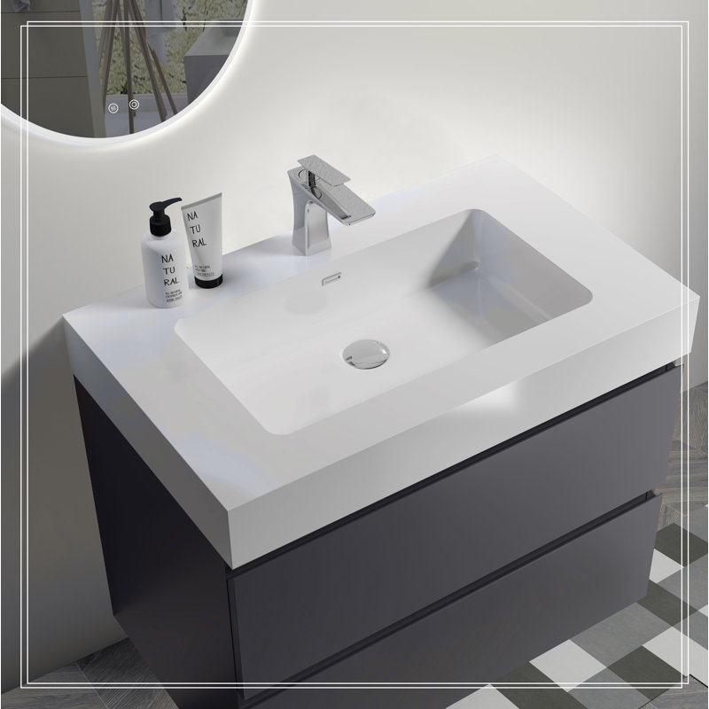 Meuble-lavabo de salle de bain avec lavabo, grand meuble-lavabo flottant mural