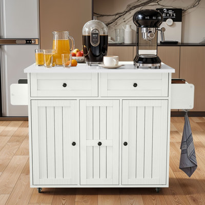 Kitchen Island With Drop Leaf & Wheels, 40.5" Mobile Cart With Storage Drawers & Locking Casters