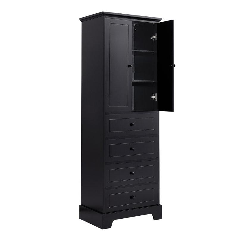 Armoire de rangement avec 2 portes et 4 tiroirs pour salle de bain, bureau, tablette réglable, panneau de fibres à densité moyenne avec finition peinte