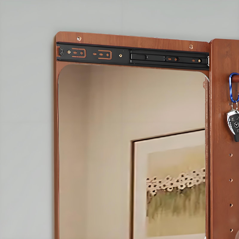 Wall Mounted Full Length Mirror With Shelf,Hidden Sliding Mirror, Brown