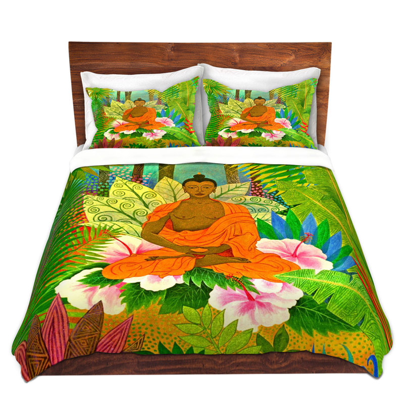 Ensemble de housse de couette Buddha In The Jungle, 1 housse de couette grand + 2 taies standards