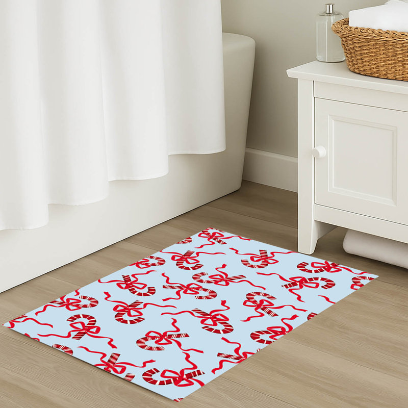 Tapis de bain Candycanes & Bows, Bleu, Simple - L 24 po x l 17 po