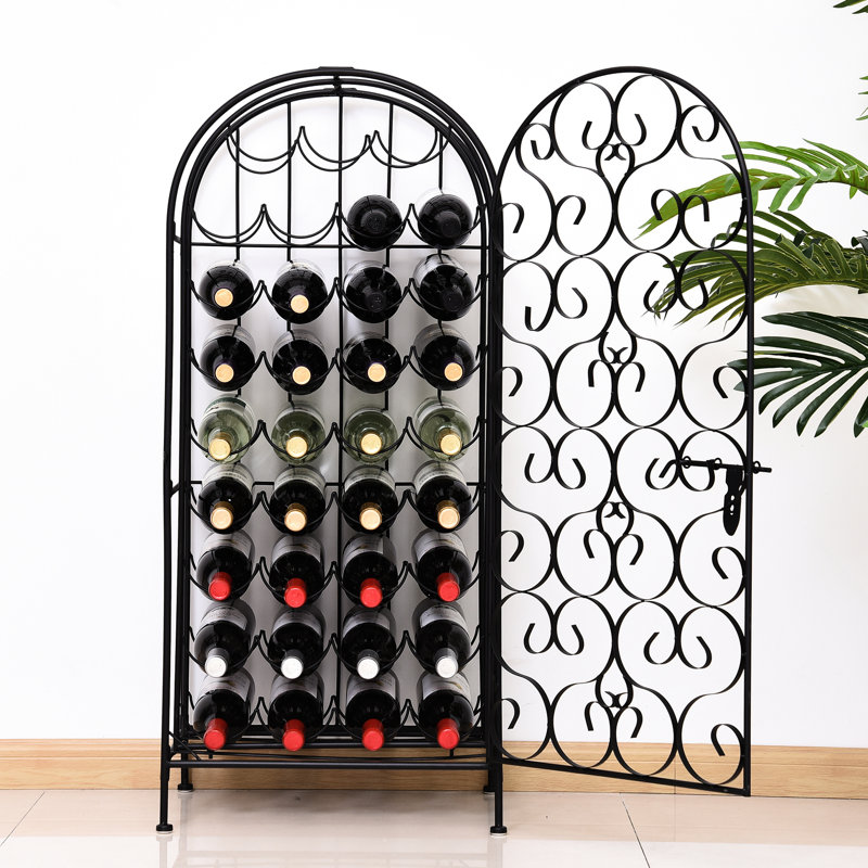 Armoire à vin verrouillable 35 bouteilles en fer noir. Gracieux. L 17,7 po x P 14 po x P 38,5 po. Capacité de 65 lb. Convient au fer à repasser avec serrure de la salle à manger 35 - Noir. Conception élégante de la cage. Cuisine et salle à manger. Capacité