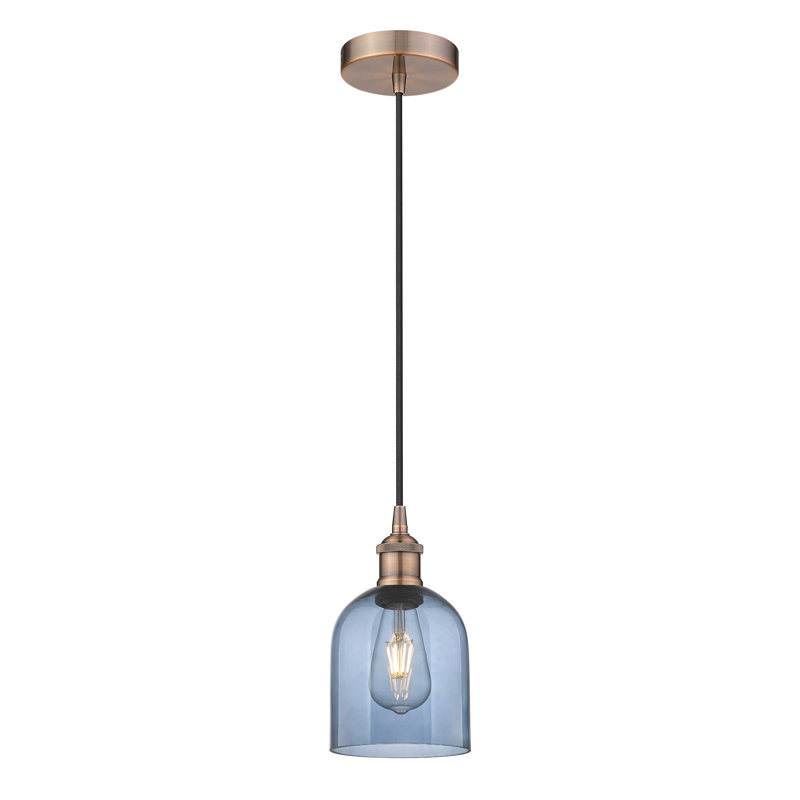 Edison Anacaren 1 Light 6" Cord Hung Pendant-616-G558, Princess Blue, Antique Copper