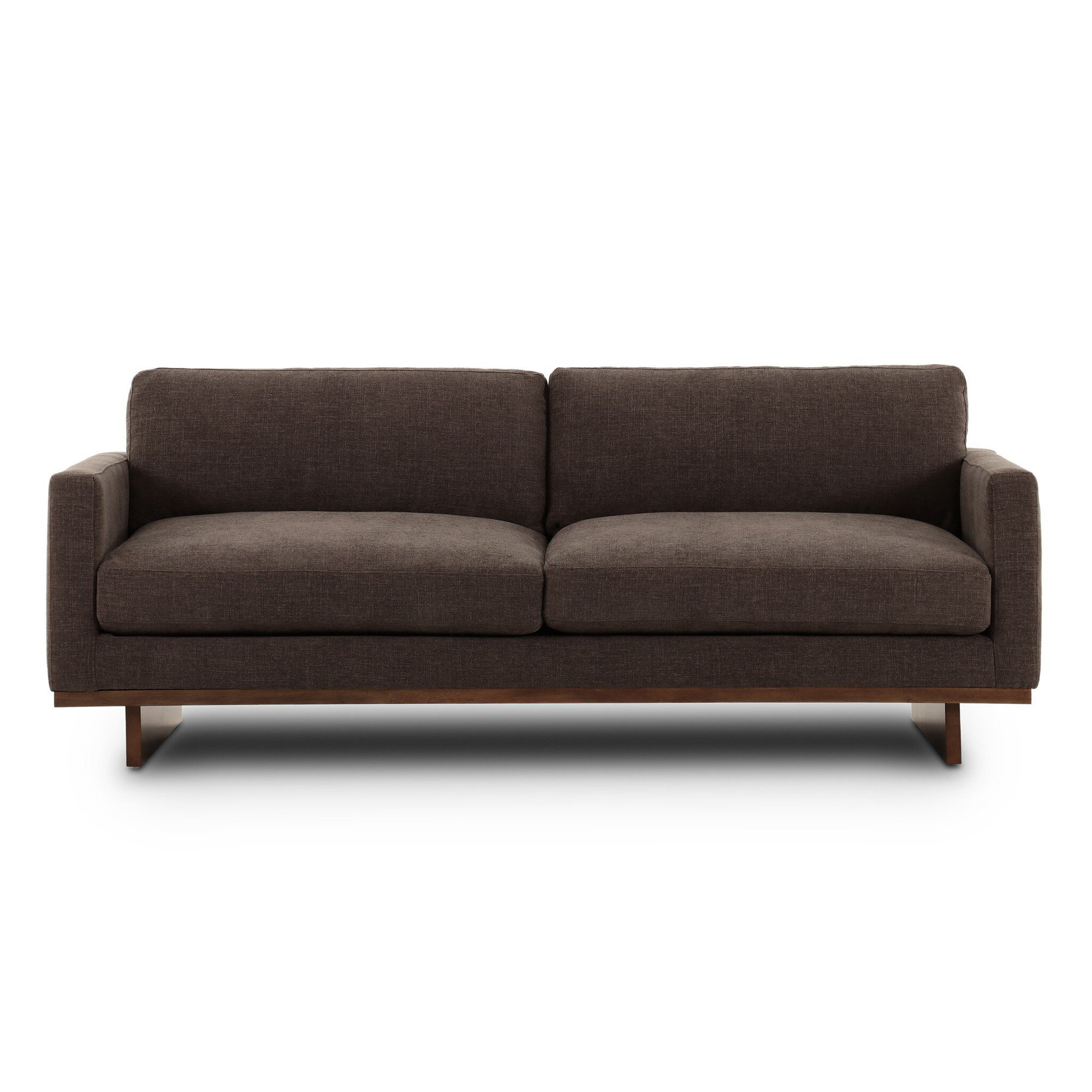 Menades 84'' Upholstered Sofa, Landale Charcoal, Dark Brown Wood