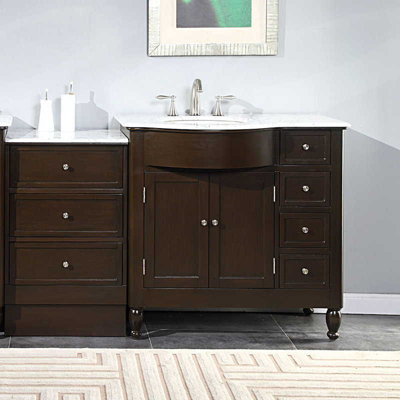 Davian Single Bathroom Vanity with Marble Top, Left Side