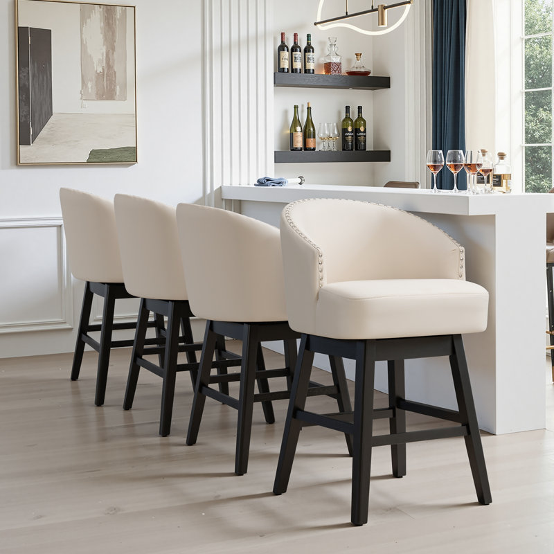 Tabouret de comptoir pivotant en similicuir de 26,4 po avec pieds en bois massif, Beige