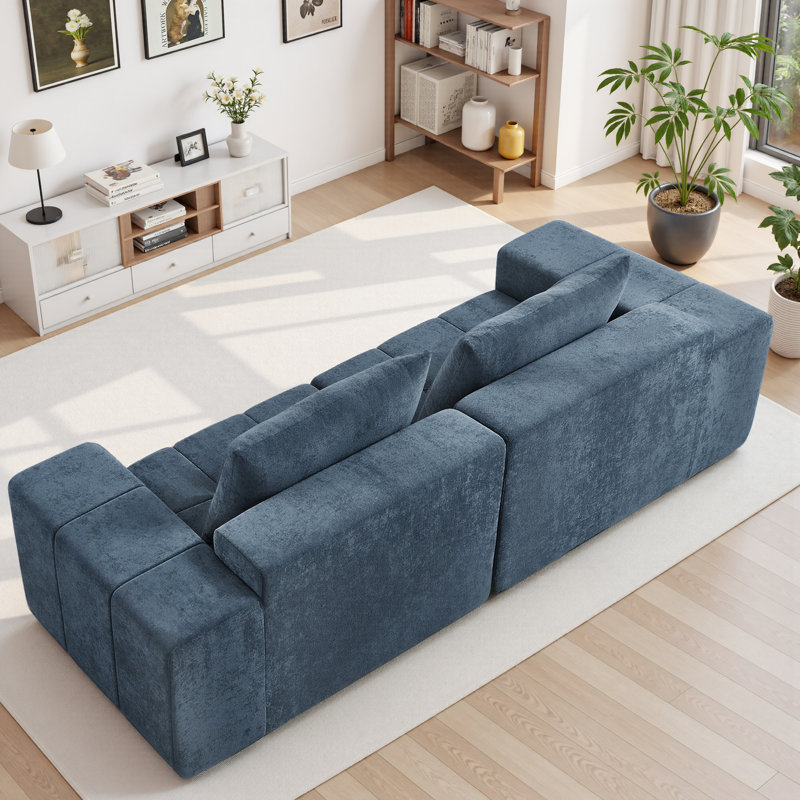 107" Chenille Sofa With Extra Large Armrests,Comfy Upholstered Couch For Living Room, Navy