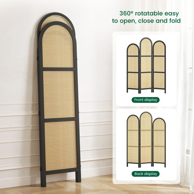 Paravent à 3 panneaux avec cadre en bois de pin et canne naturelle - Paravent moderne d'inspiration japonaise