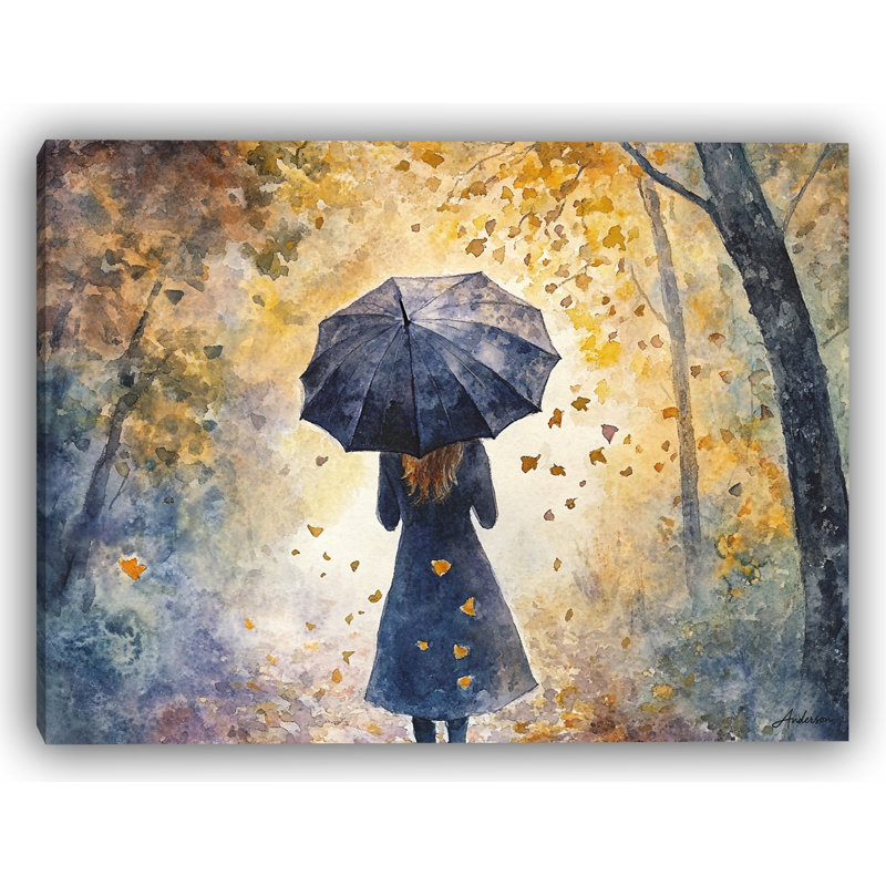 «Whispers of Autumn Girl with Umbrella», art mural
