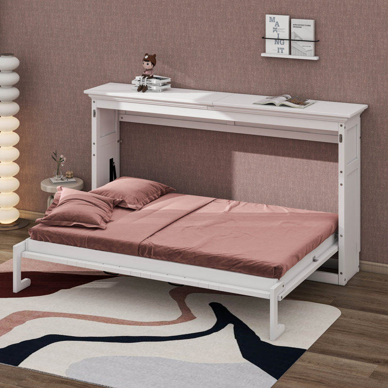 Lit armoire moderne Modern, lit plateforme en bois massif, Lit simple, Blanc
