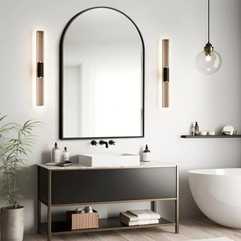 Modern Black Metal Arch Mirror, Elegant Arched Wall Mirror