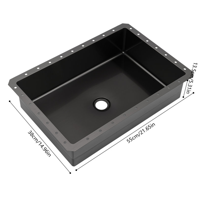 Lavabo de salle de bain rectangulaire en acier inoxydable avec trop-plein OUKANING, Noir