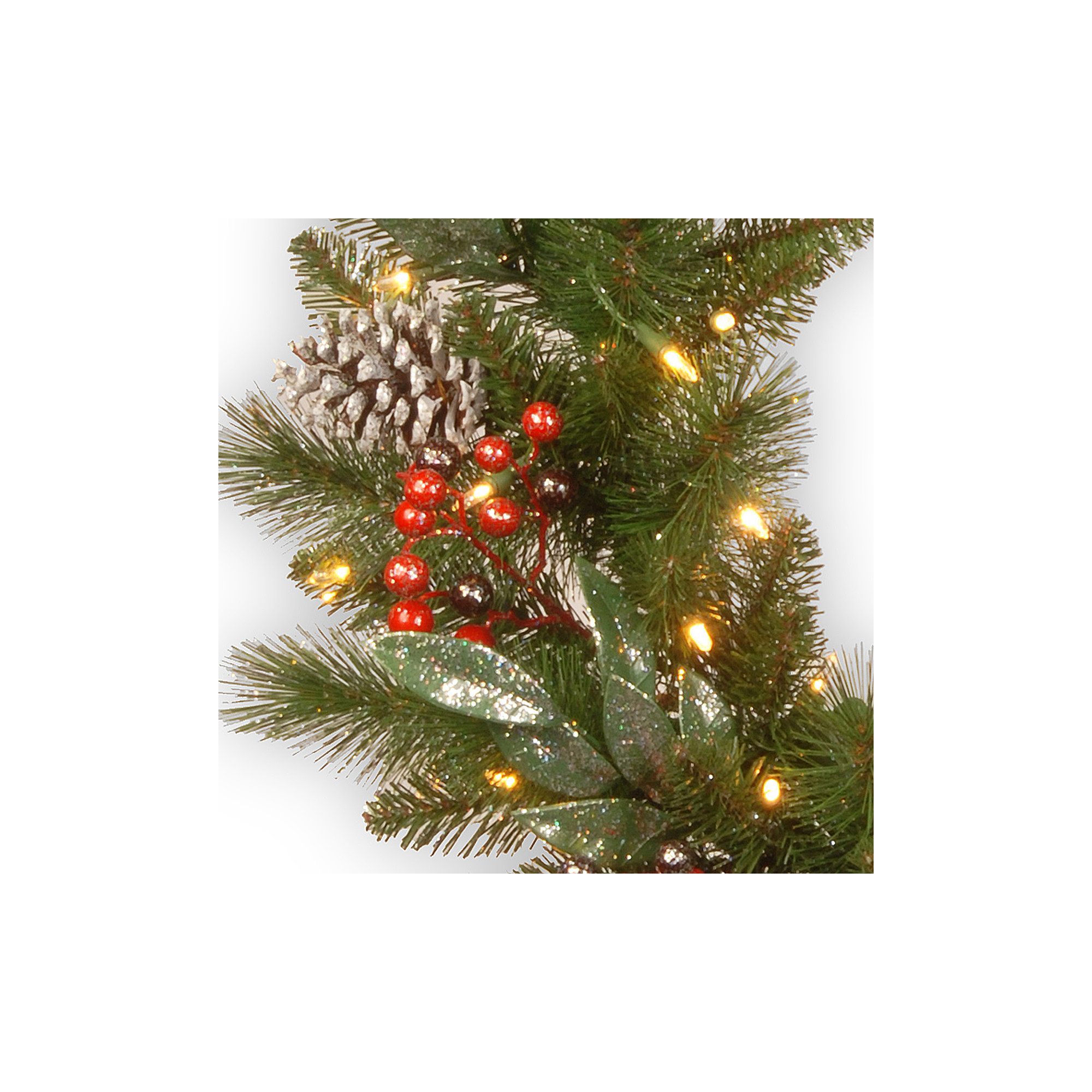 The Holiday Aisle® Frosted Pine Berry Wreath with Battery Operated LED Lights, 24" H x 24" W x 4" D
