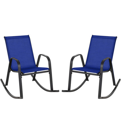 2 Pcs Patio Rocking Chair Heavy-duty Metal Rocker Outdoor Anti-slip Navy