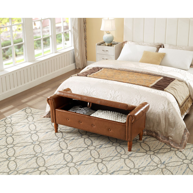 Banc de rangement capitonné Conring de 40 po, banc de rangement rembourré avec repose-pieds et banc de fenêtre, Brun